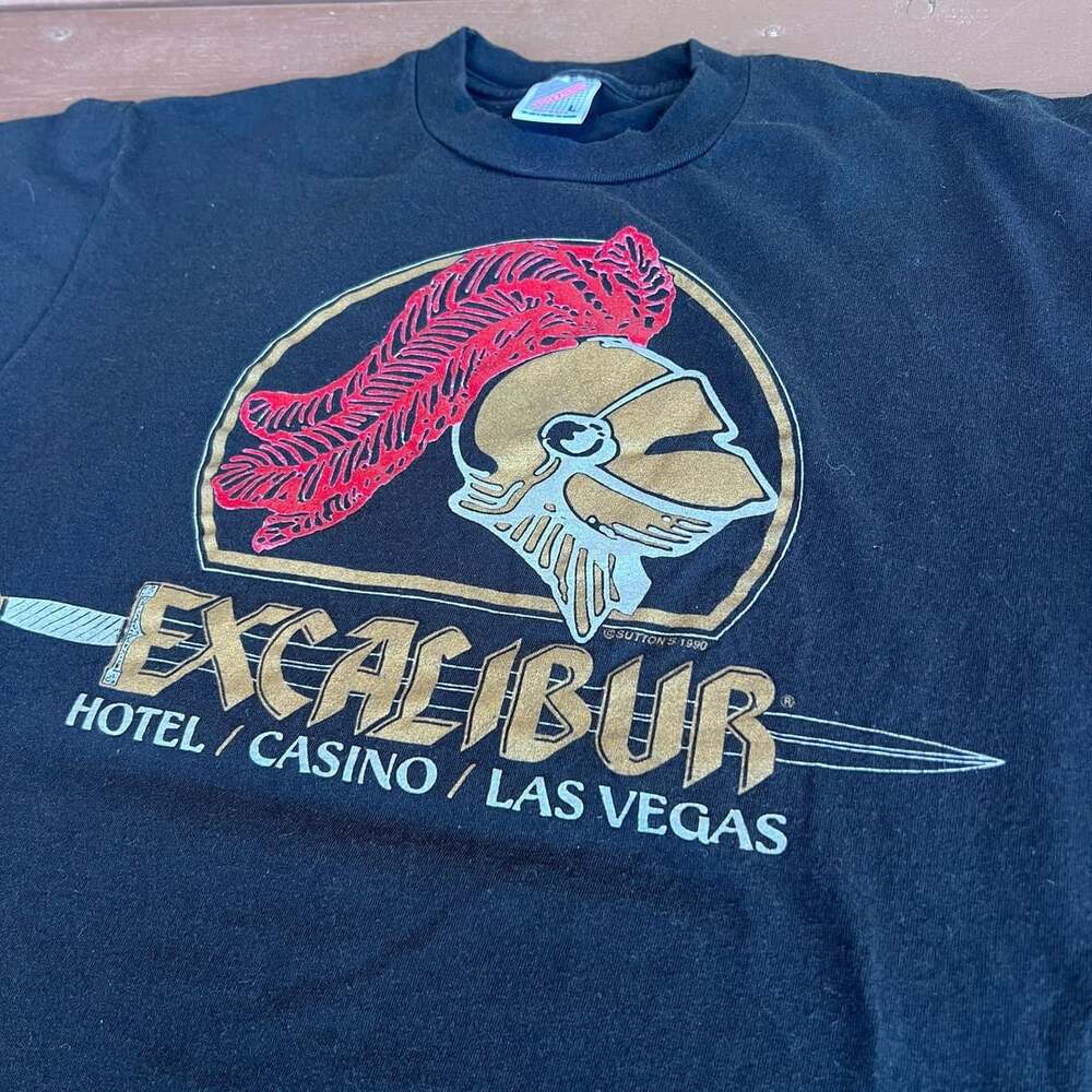 Vintage 1990 Excalibur Hotel Casino Las Vegas Black T-Shirt Large USA Made